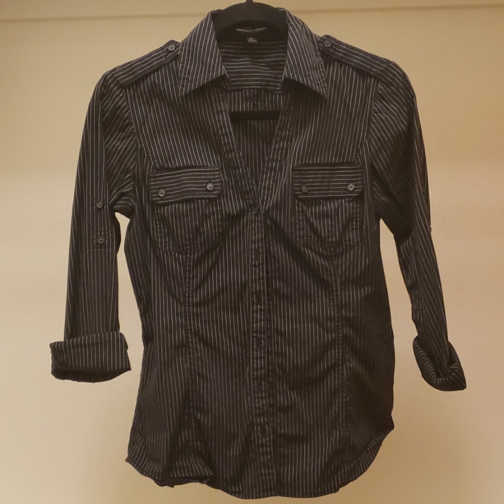 Black and white pinstripe Express button down